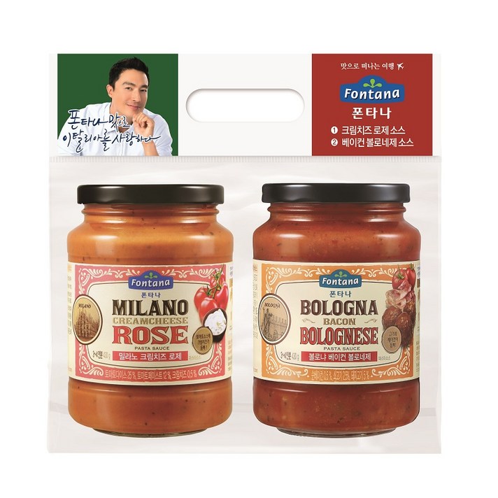 폰타나 크림치즈 로제 파스타소스 430g + 베이컨 볼로네제 파스타소스 430g, 1세트