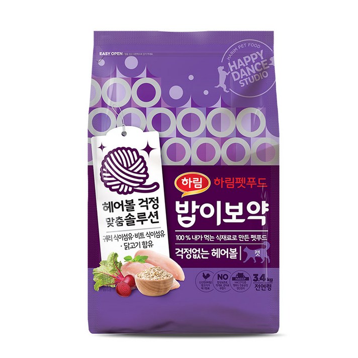 밥이보약 전연령 걱정없는 헤어볼 고양이 건식사료, 닭, 3.4kg