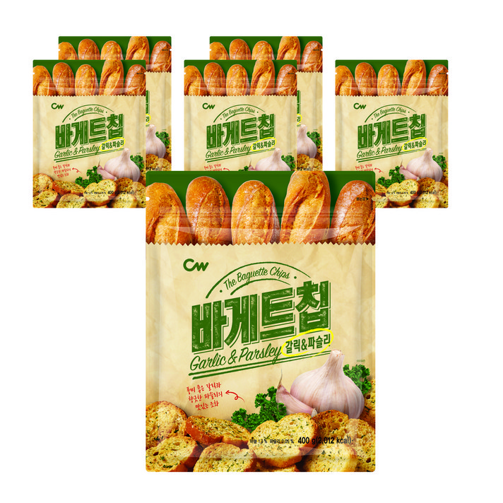 청우식품 바게트칩 갈릭 & 파슬리, 400g, 6개