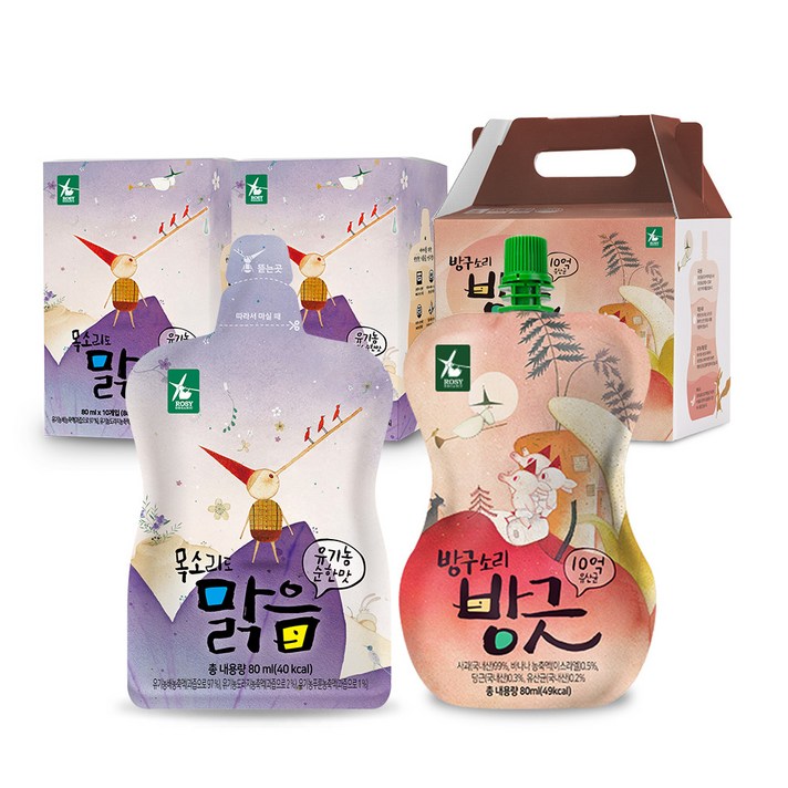 로지오가닉 유기농 유아과일주스 맑음 80ml x 20p + 방긋 80ml x 15p 세트, 도라지 + 푸룬 혼합맛, 유산균, 1세트