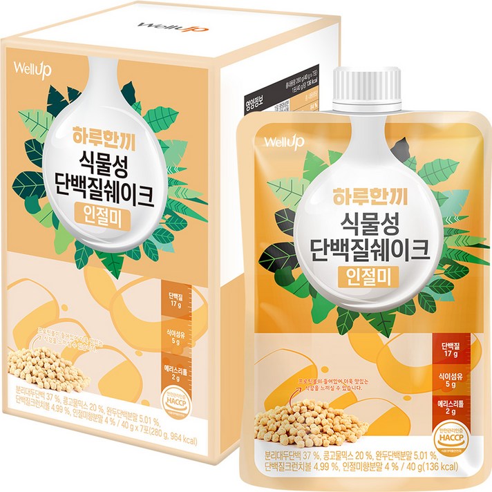 로엘 웰업 하루한끼 식물성 단백질쉐이크 인절미맛 1박스, 40g, 7개
