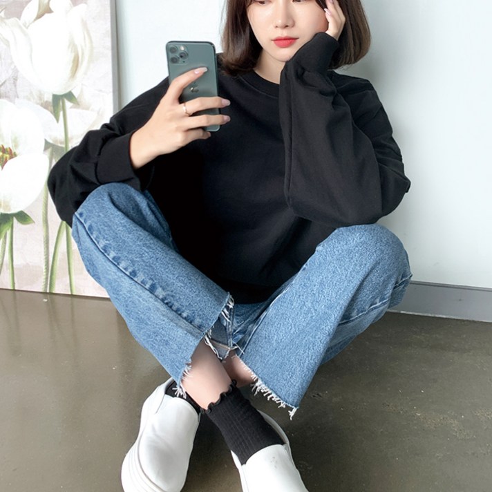 빼빼 여성용 오버핏 라운드넥 맨투맨티셔츠
