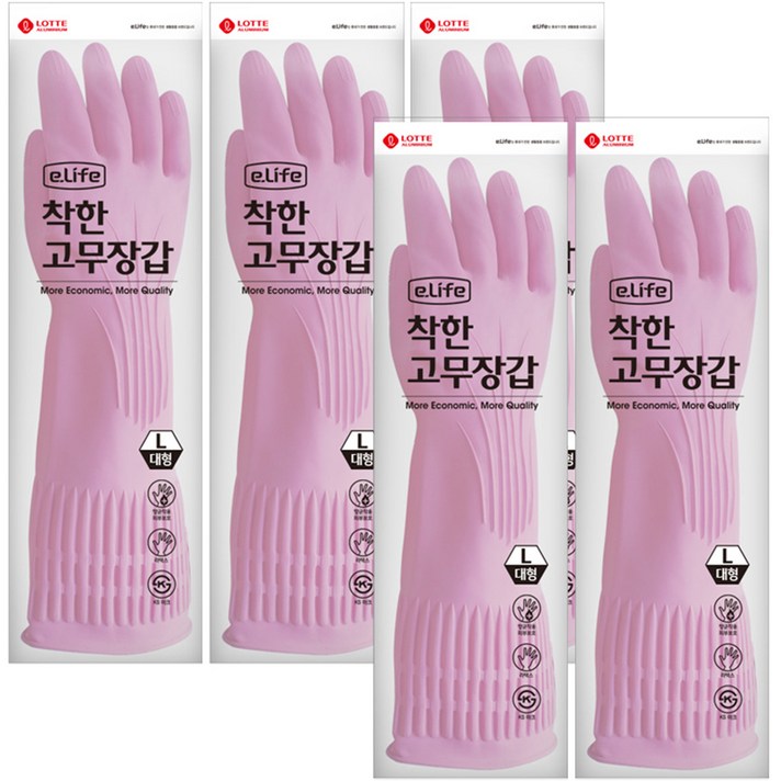 롯데이라이프 착한 고무장갑 대, 핑크, 대(L), 5개