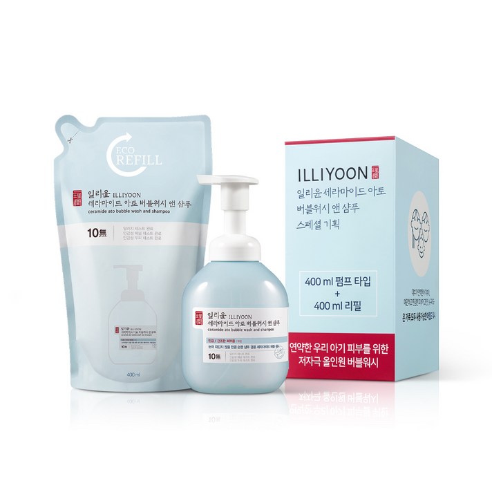 일리윤 세라마이드 아토 버블워시 앤 샴푸 400ml + 리필 400ml 세트, 1세트
