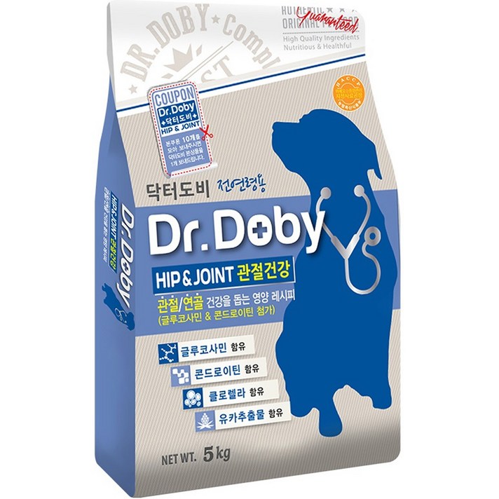 인터펫코리아 닥터도비 전연령 힙앤조인트 관절건강 건식사료, 뼈/관절 강화, 5kg, 1개