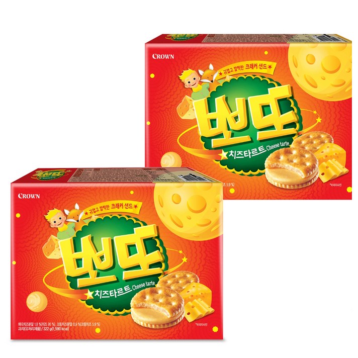 크라운 뽀또 치즈타르트 크래커 샌드, 322g, 2개입