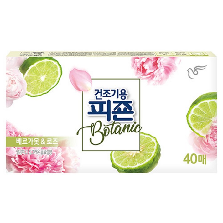 피죤 건조기용 보타닉 시트 섬유유연제 베르가못&로즈, 1개, 40매