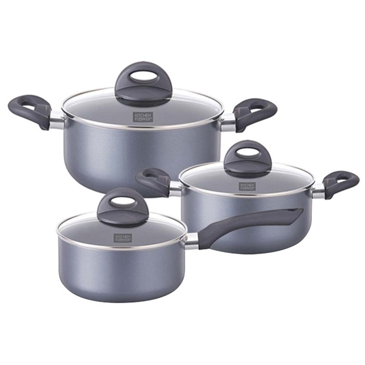 키친플라워 쿠킨 인덕션 칼라냄비 3종 세트, 편수 18cm + 양수 20cm + 양수 22cm