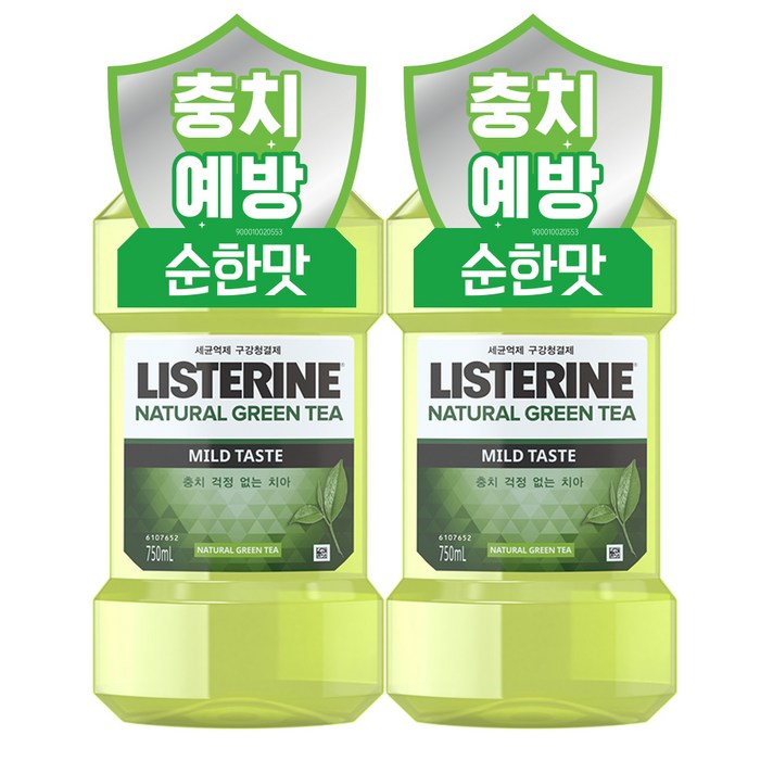 리스테린 내추럴 그린티 마일드 구강세정제, 750ml, 2개입