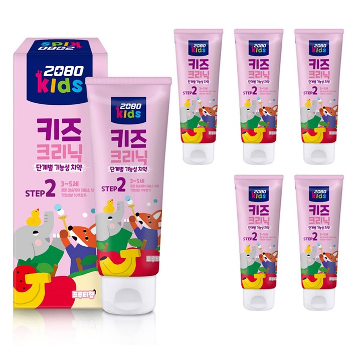 2080 키즈크리닉 2단계 저불소 어린이 치약 프루티향, 80g, 6개