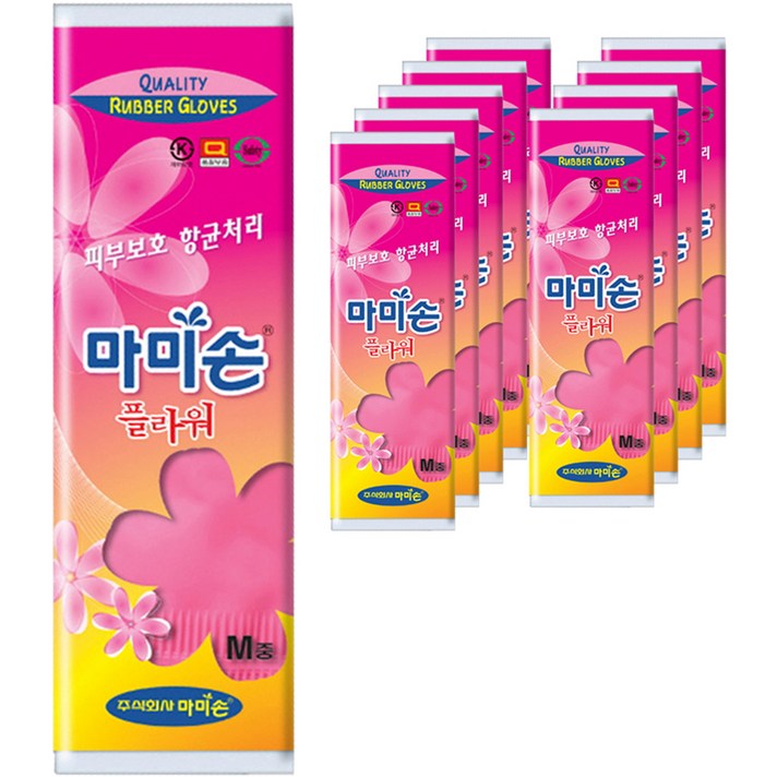 마미손 플라워 고무장갑 M, 중(M), 10개