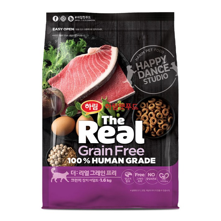 하림펫푸드 더리얼 캣 그레인프리 크런치 참치 어덜트 건식사료, 1.6kg, 1개