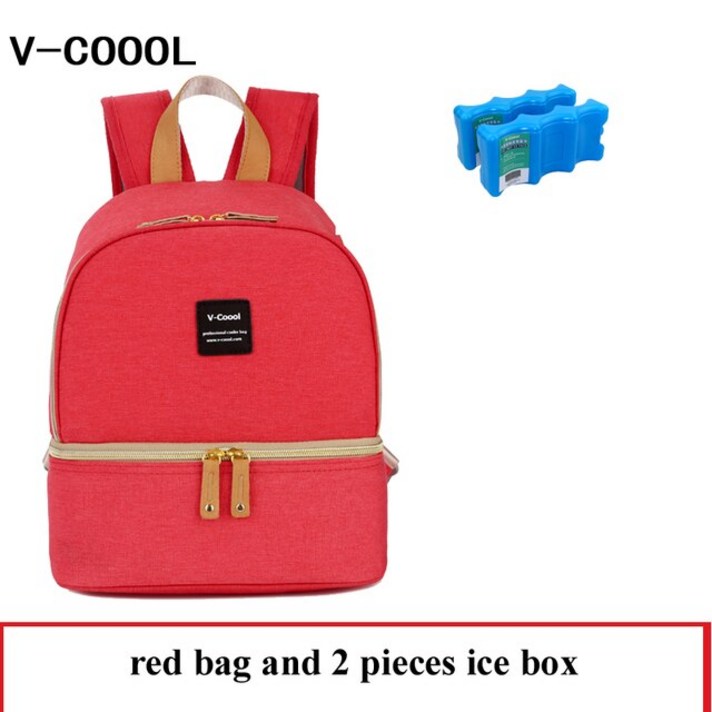 V-COOOL 아기 보온병 가방 출산 수유 우유 신선한 유지 저장 수유 쿨러 기저귀 가방 열 배낭, red and ice box