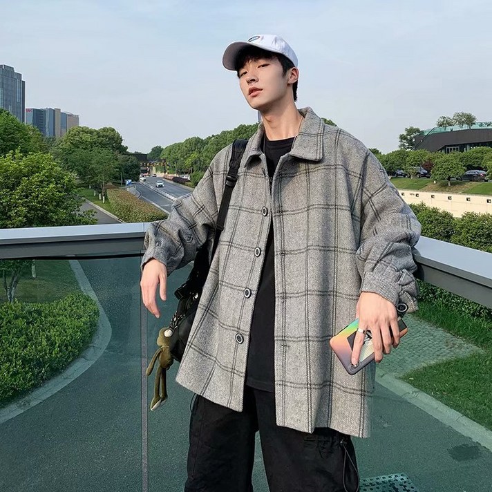 루즈핏 체크 짧은 트렌치코트 한판 멋있는 남자 봄 가을 트렌드 모직 코트