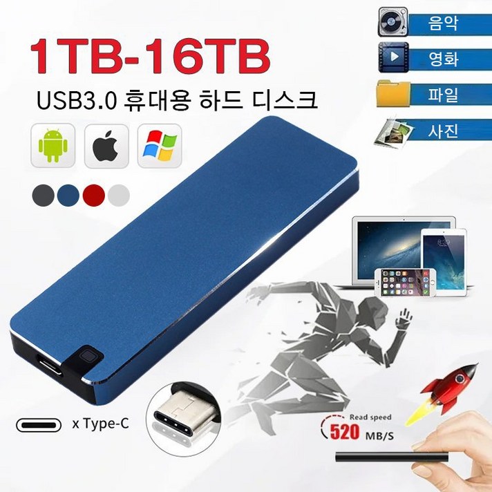 Tb hdd 외장 ssd 1tb 외장 ssd 2tb SSD hard disk, 블랙 그레이, 4TB