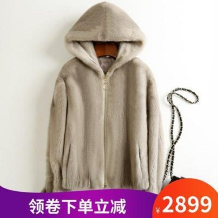 풀스킨 모피 후드 숏자켓 밍크코트 무스탕 밍크 코트 여 쇼트 하이닌 퍼 패션