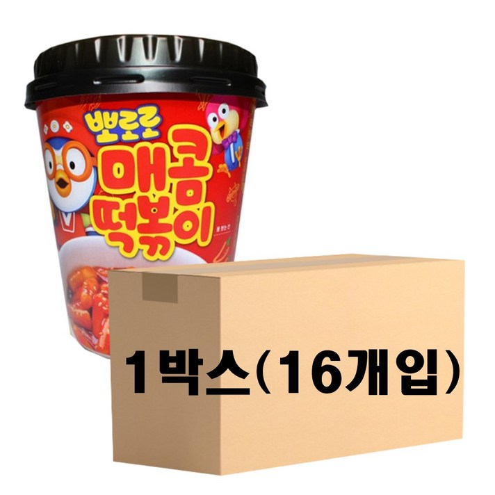 (1BOX 16개) 뽀로로 떡볶이 4종 (치즈 짜장 크림 매콤), (1BOX) 뽀로로 매콤 떡볶이 16개, 1개