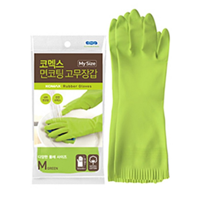 코멕스 면코팅 고무장갑 M, 그린, 중(M), 10개
