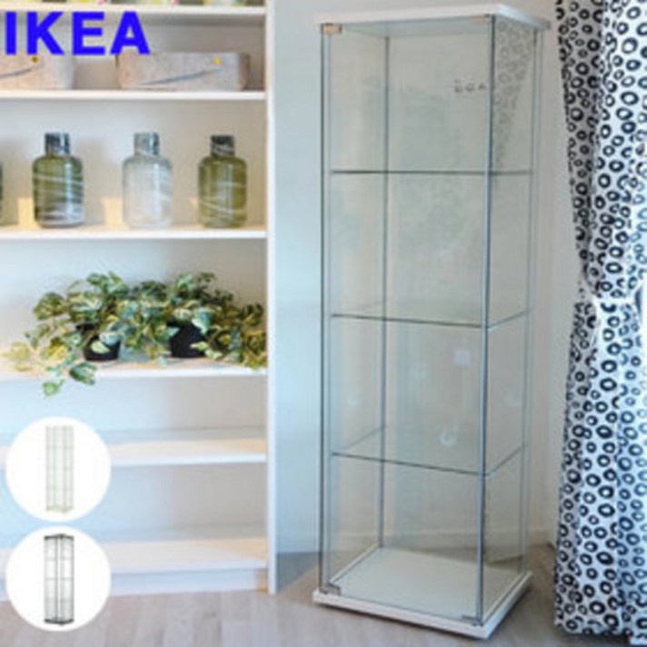 이케아 정품 DETOLF 유리도어수납장 st, 블랙
