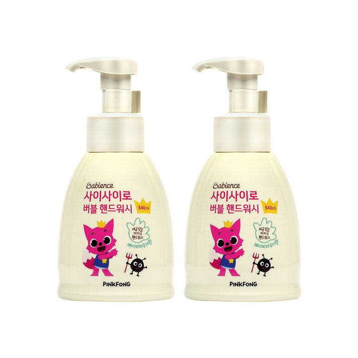베비언스 핑크퐁 버블핸드워시 파우더향 540ml 2개, 핑크퐁파우더향 540ml2개