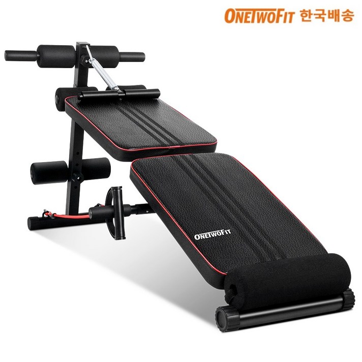 OneTwoFit 싯업벤치 복근운동 윗몸일으키기 플레이트 홈트 헬스기구, 블랙&레드