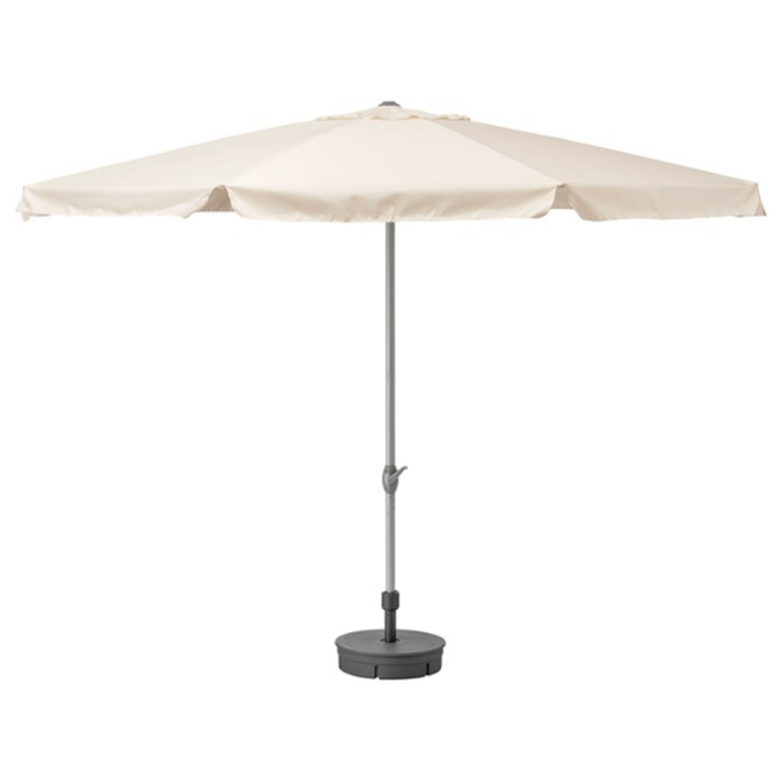 이케아 유스테뢰 파라솔+받침 베이지 그뤼퇴 다크그레이 400cm 892.193.16