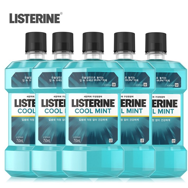 리스테린 쿨민트 구강청결제, 750ml, 5개