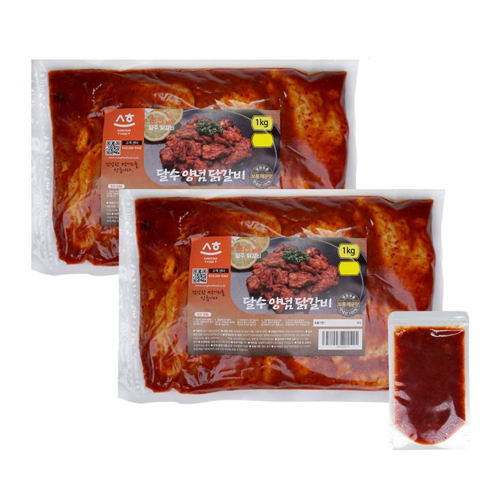 (맛난 수제양념)춘천 달수 한입양념닭갈비 1kg 2팩(소스 우동사리 증정)국내산 냉장 당일제조발송, 2팩