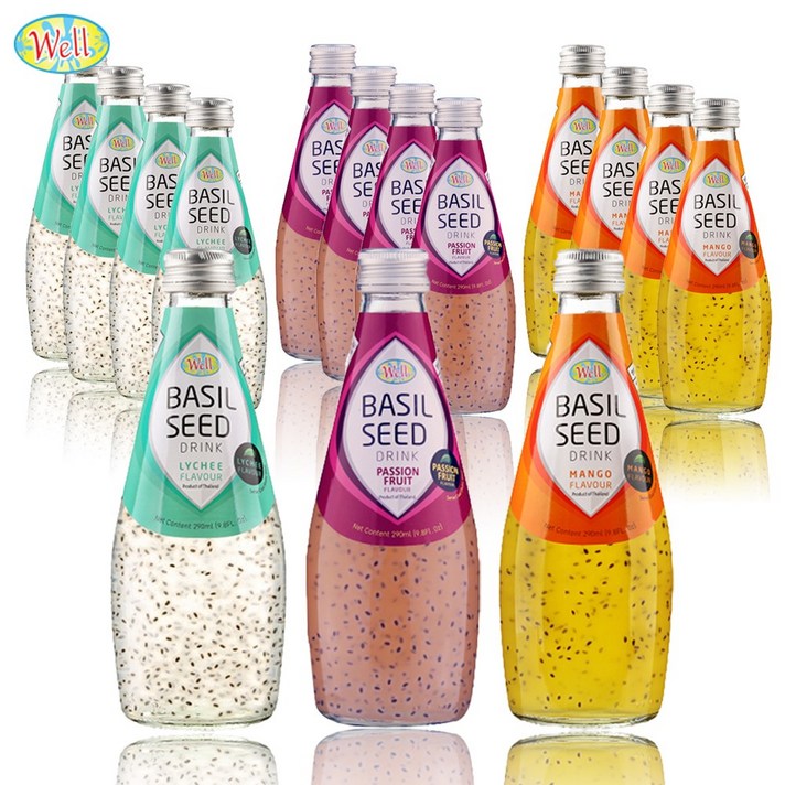 예이니식품 웰 바질시드 드링크290ml 리치 5개+패션푸르트 5개+망고 5개 (총15개) 유튜브주스음료수과일