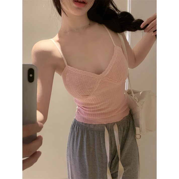 우아글로벌 레이스 끈조절 골지 뷔스티에 나시
