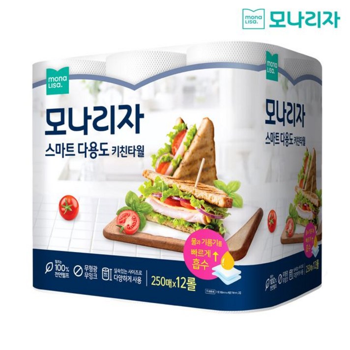 모나리자 스마트 다용도 키친타올 250매, 12개
