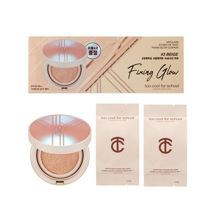 투쿨포스쿨 스튜디오 드 땅뜨 픽싱 글로우 쿠션 12g + 리필 12g x 2p 세트, 1호 포슬린, 1세트