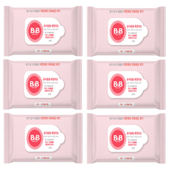 비앤비 유아용품 세정티슈, 20매, 6팩
