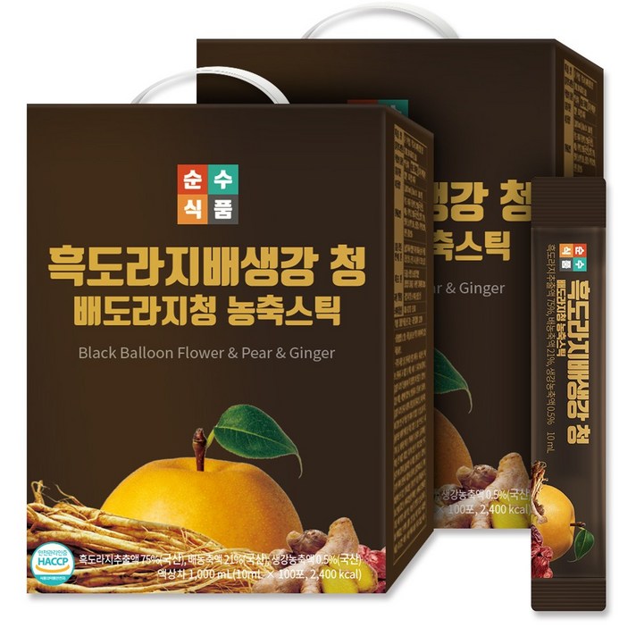 순수식품 흑도라지배생강청 스틱, 10ml, 200개