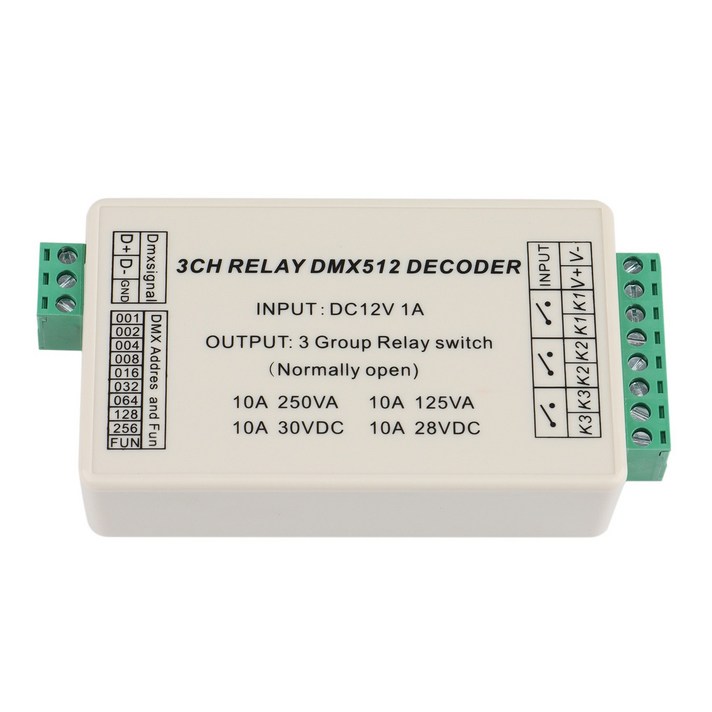 Xzante WS-DMX-RELAY-3CH DMX512 디코더 릴레이 Led 스트립 라이트 LED 램프 DC12V 10Ax3 채널 용 컨트롤러, 크림 화이트