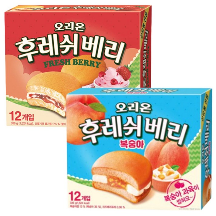 오리온 후레쉬베리 2종 (딸기+복숭아) 336g(12개입), 1개