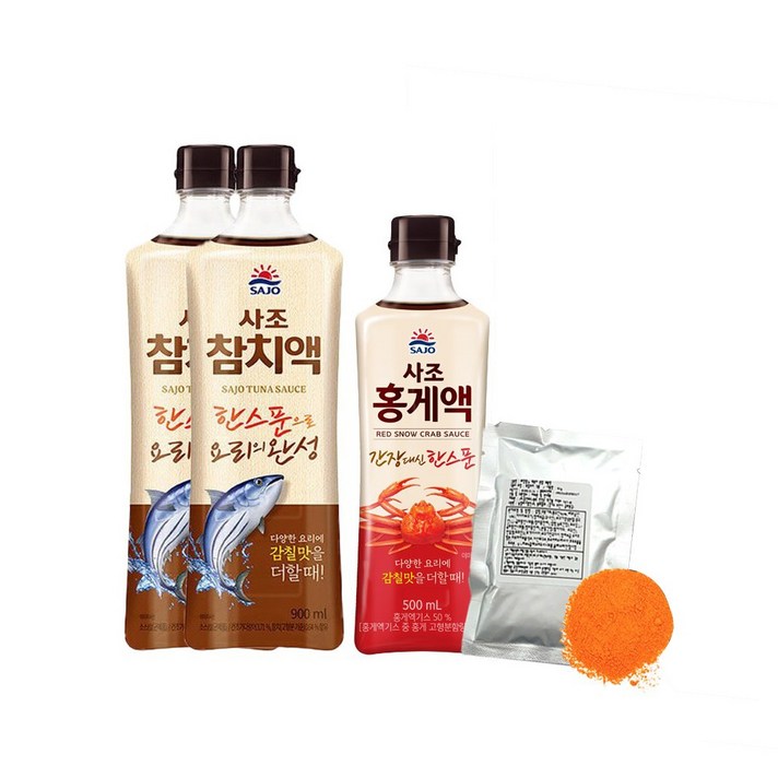 사조 참치액 900ml 2개 + 홍게액 500ml 1개 + 워킹맘's 떡볶이소스 50g 1개, 1세트