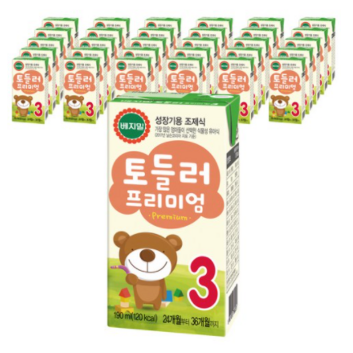 베지밀 토들러 프리미엄 3단계 아기두유 190ml, 콩 원액, 96개입