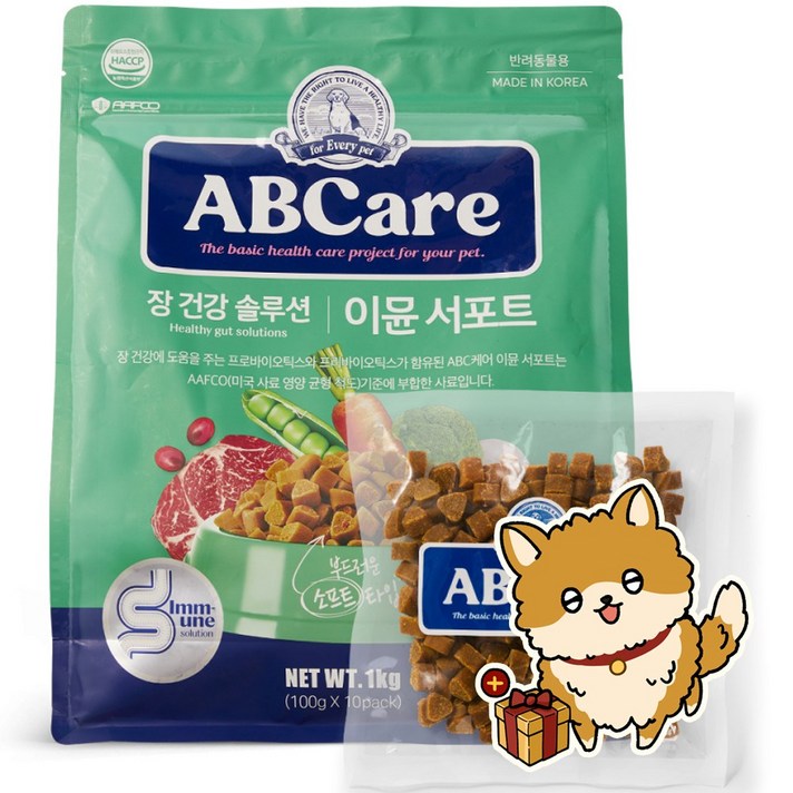 abcare 소프트사료 이뮨서포트 1kg 장 건강 강아지사료, 단품, 단품