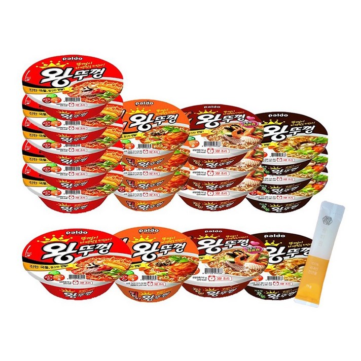 팔도 왕뚜껑 6개+김치왕뚜껑 4개+짬뽕왕뚜껑 4개+우동왕뚜껑 4개+꿀스틱 1개, 팔도(왕뚜껑+김치+짬뽕+우동)X4개씩+천연꿀스틱 1개