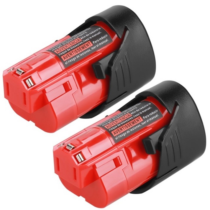 밀워키 호환 배터리 3000mAh M12 리튬 이온 48-11-2401 48-11-2440 C12 WS 교체 백업용 밧데리, 배터리 2개