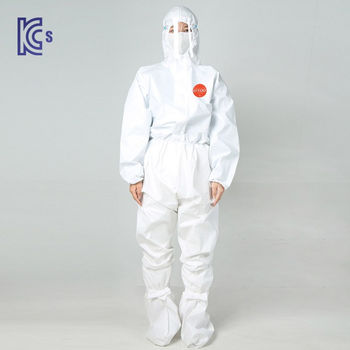 오투라이프 방호복 5형식 KCS인증 덧신포함 국내제작 의료용 분진침투방지 방진복 일회용, 화이트