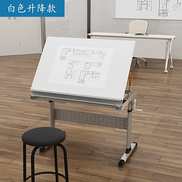 미술책상 편리한 각도 조절 이젤 화판 드로잉 책상 십자수 그림 독서 테이블 미술 서예 싱글 및 더블 과 의자 교정 교육 관심 수업 어린이, 【공장】화이트 핸드 크랭크 리프트