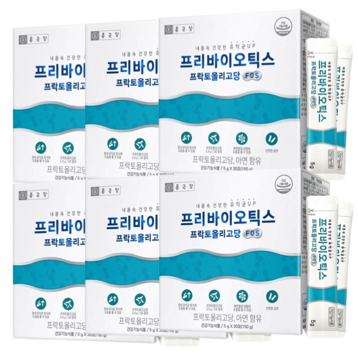 종근당 프리바이오틱스 fos 포스 에프오엑스 푸리 프리 바이오 스틱 스틱스 프리바이오텍스 프리바이텍스 아연 프락토올리고당 푸락토올리고당 30포 남성 여성, 6박스