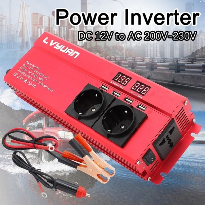 주행충전기 6000w 자동차 인버터 dc 12v to ac 220v 전원 배터리충전기, eu 12v 블랙 60hz, 협력사