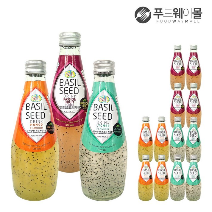 Well 웰 바질시드 드링크 (리치+망고+패션푸르트향) 290ml x 12병 1BOX, 단품, 단품