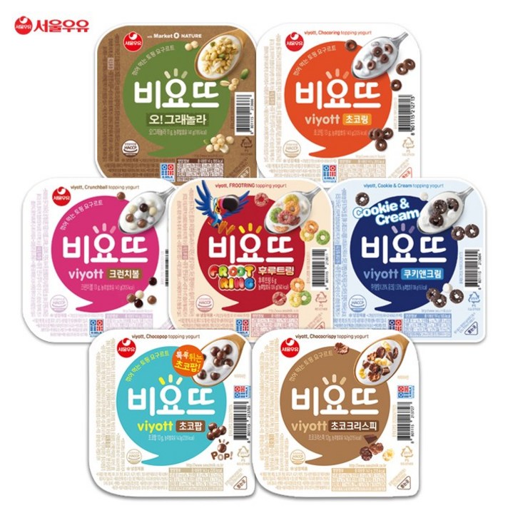 비요뜨 7개(초코팝1+크리스피1+초코링1+크런치볼1+쿠앤크1+후루트링1+그래놀라1) 냉장무배