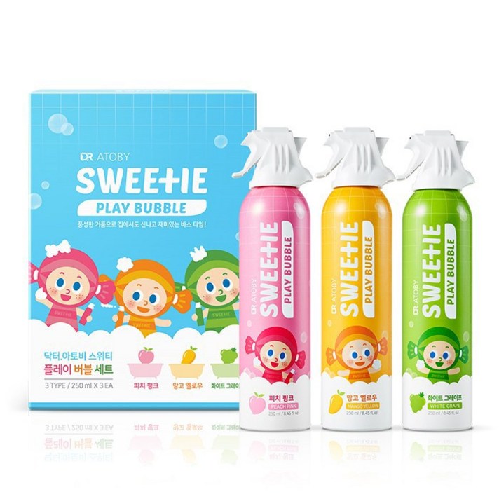 닥터아토비 스위티 플레이버블 피치핑크 + 망고옐로우 + 화이트그레이프 세트, 1세트, 250ml