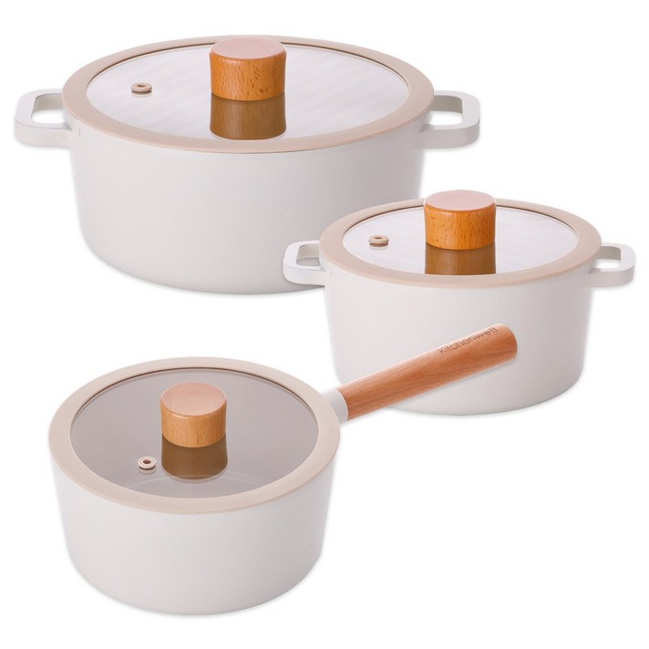 키친웰 토리 인덕션 세라믹코팅 냄비 3종세트 16cm 양수 18cm 편수 20cm 양수
