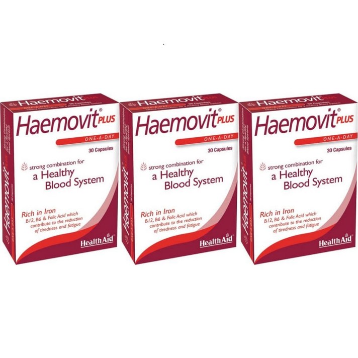 Healthaid Haemovit Plus 헬스에이드 종합 멀티비타민 엽산 철분 아연 구리 망간 함유 30정 3병, x, 1개, 30개